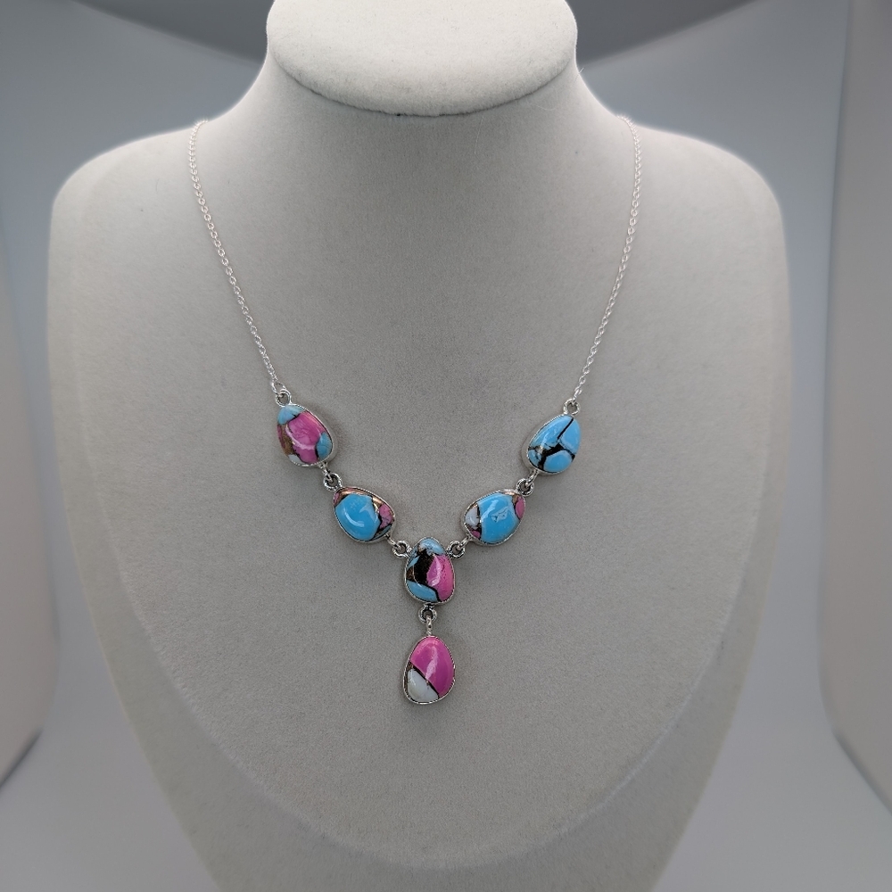 Cotton Candy Turquoise Necklace S925 Sterling Silver Southwest - Picture 3 of 6